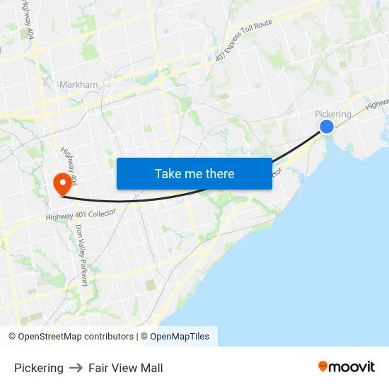 Pickering to Fair View Mall map