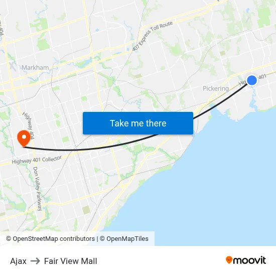 Ajax to Fair View Mall map