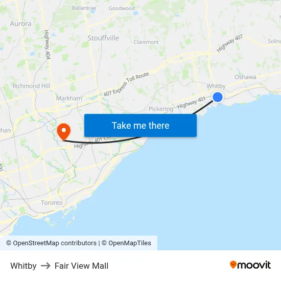 Whitby to Fair View Mall map