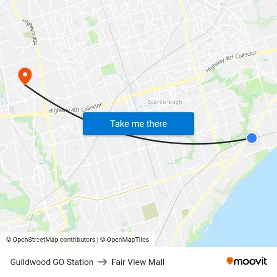 Guildwood GO Station to Fair View Mall map