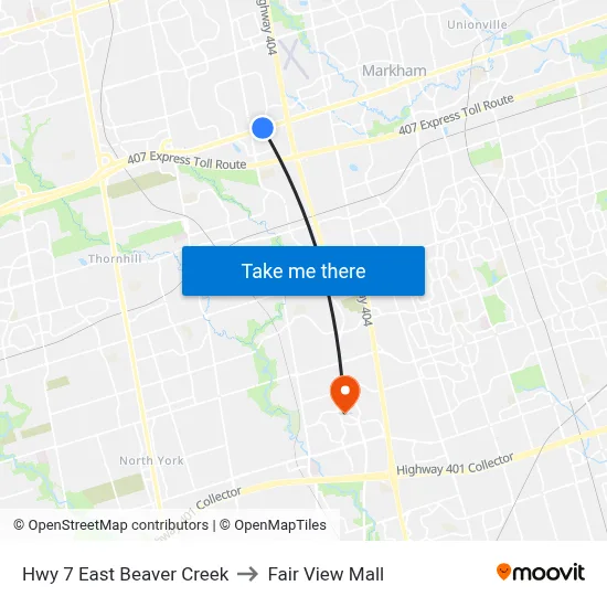 Hwy 7 East Beaver Creek to Fair View Mall map
