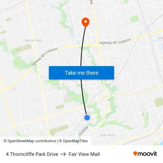 4 Thorncliffe Park Drive to Fair View Mall map
