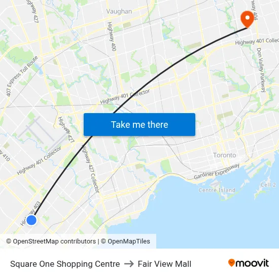 Square One Shopping Centre to Fair View Mall map