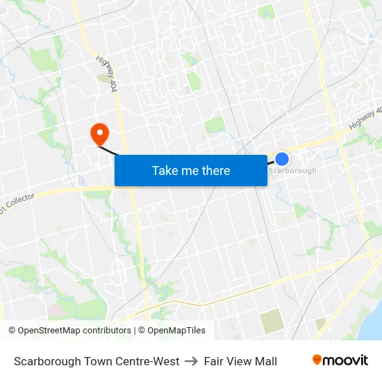Scarborough Town Centre-West to Fair View Mall map