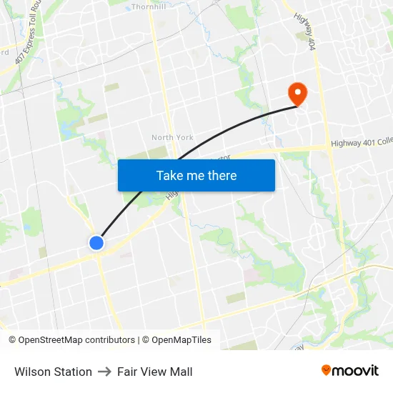 Wilson Station to Fair View Mall map