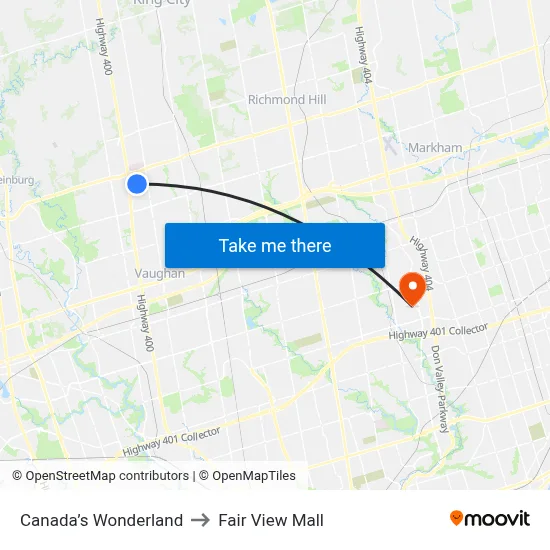Canada’s Wonderland to Fair View Mall map