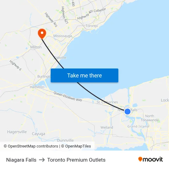 Niagara Falls to Toronto Premium Outlets map