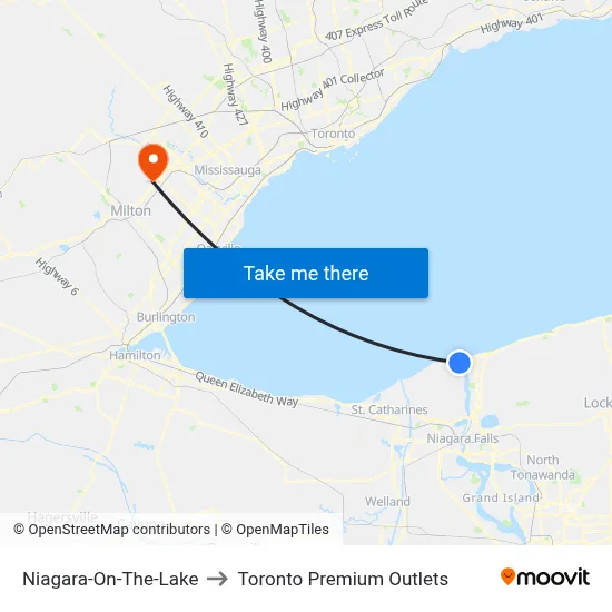 Niagara-On-The-Lake to Toronto Premium Outlets map