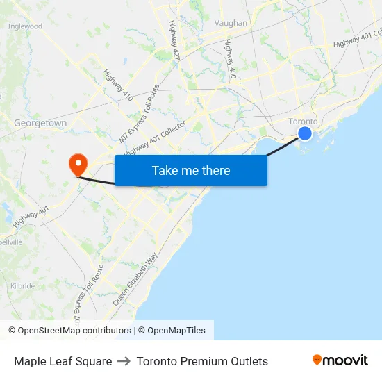Maple Leaf Square to Toronto Premium Outlets map
