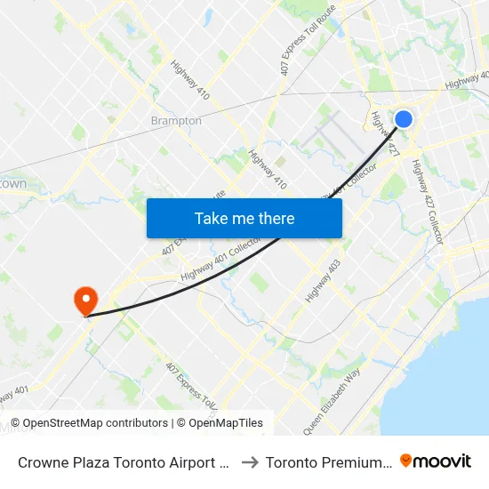 Crowne Plaza Toronto Airport an IHG Hotel to Toronto Premium Outlets map
