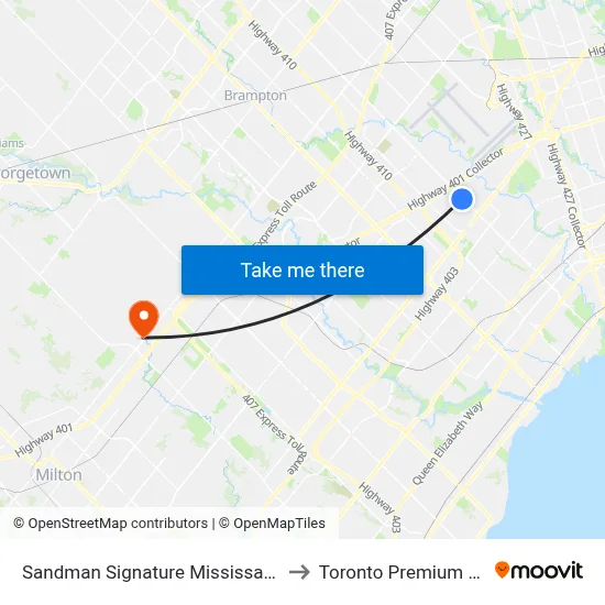 Sandman Signature Mississauga Hotel to Toronto Premium Outlets map