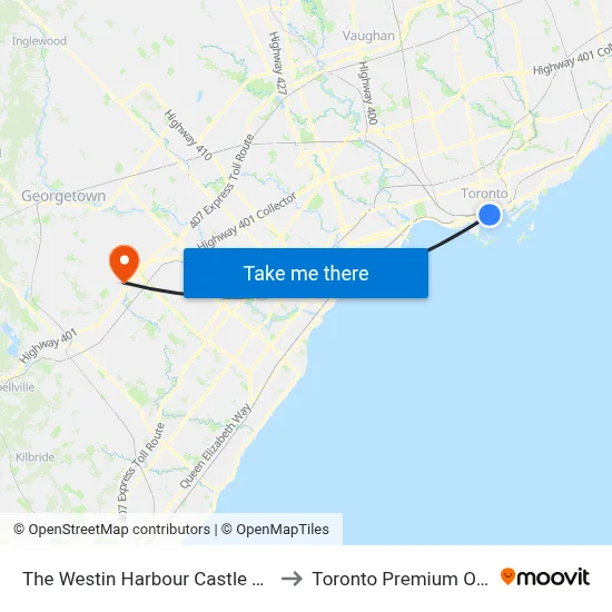 The Westin Harbour Castle Toronto to Toronto Premium Outlets map