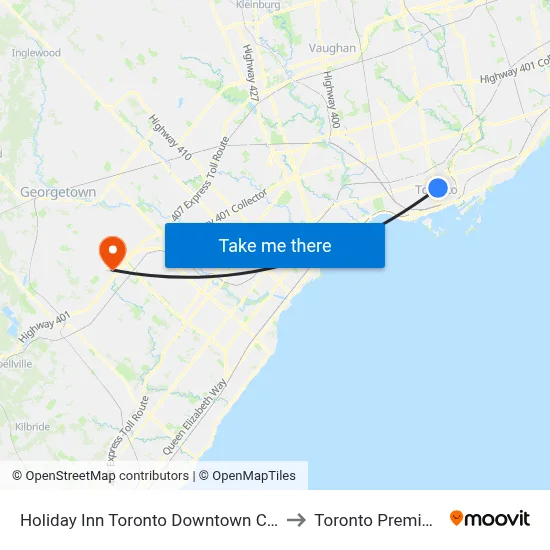 Holiday Inn Toronto Downtown Centre an IHG Hotel to Toronto Premium Outlets map
