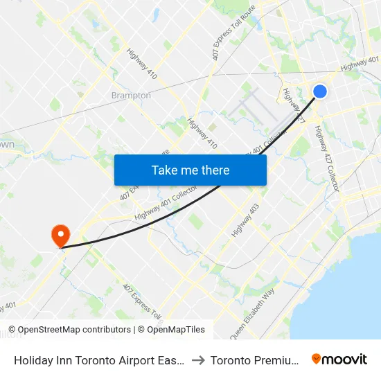 Holiday Inn Toronto Airport East an IHG Hotel to Toronto Premium Outlets map