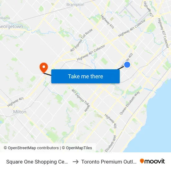 Square One Shopping Centre to Toronto Premium Outlets map