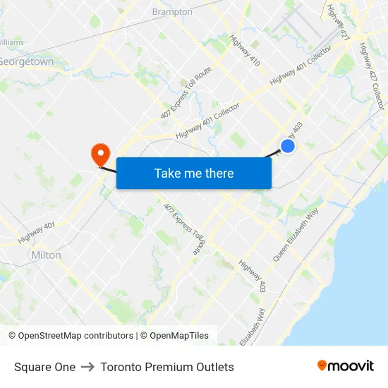 Square One to Toronto Premium Outlets map