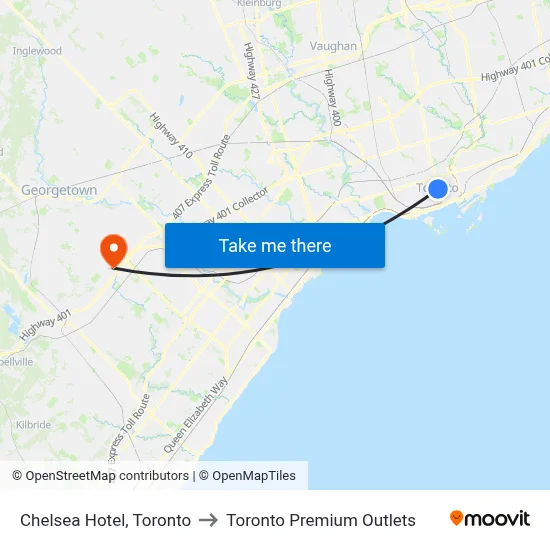 Chelsea Hotel, Toronto to Toronto Premium Outlets map