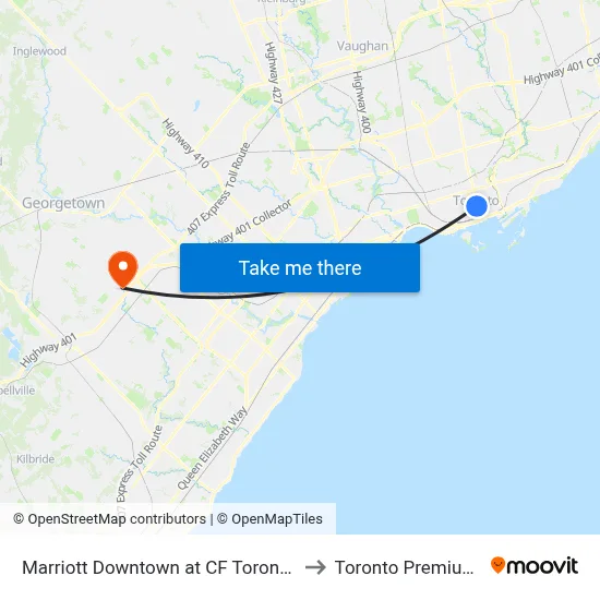 Marriott Downtown at CF Toronto Eaton Centre to Toronto Premium Outlets map