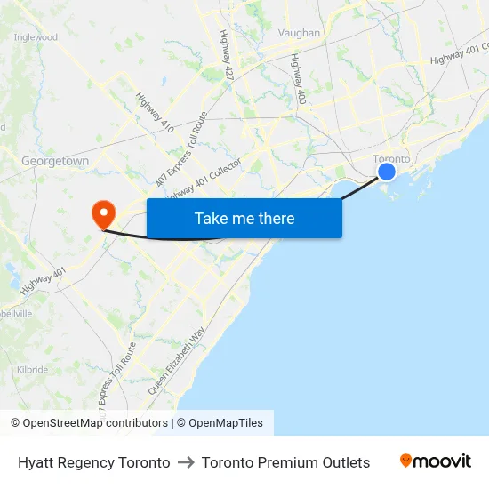 Hyatt Regency Toronto to Toronto Premium Outlets map