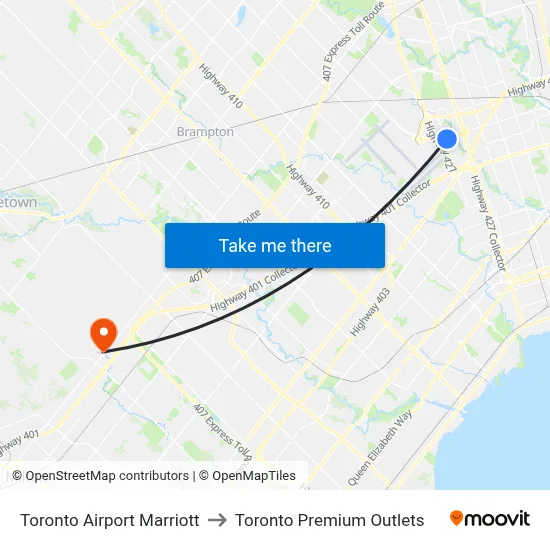 Toronto Airport Marriott to Toronto Premium Outlets map