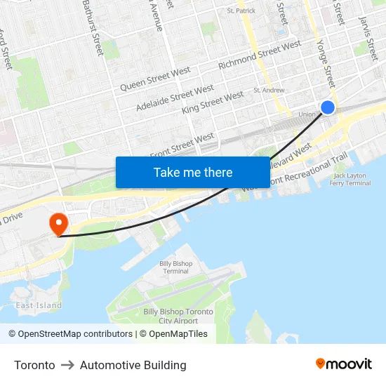 Toronto to Automotive Building map