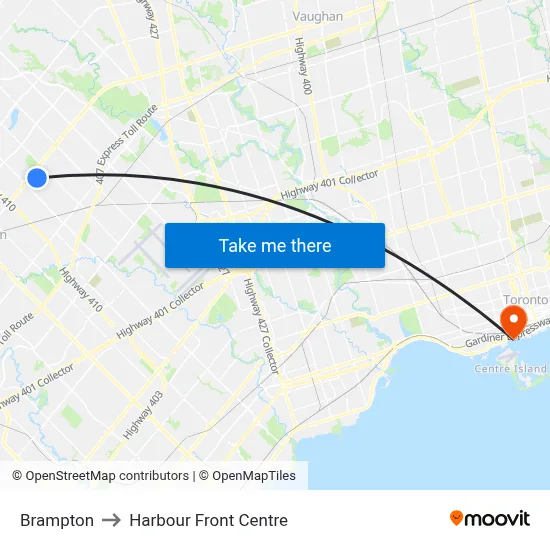 Brampton to Harbour Front Centre map