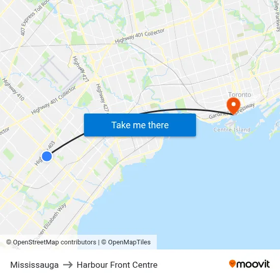 Mississauga to Harbour Front Centre map