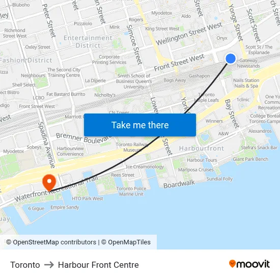 Toronto to Harbour Front Centre map