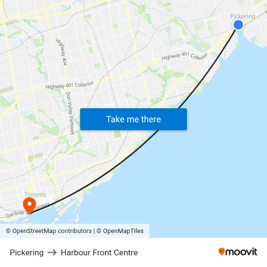 Pickering to Harbour Front Centre map