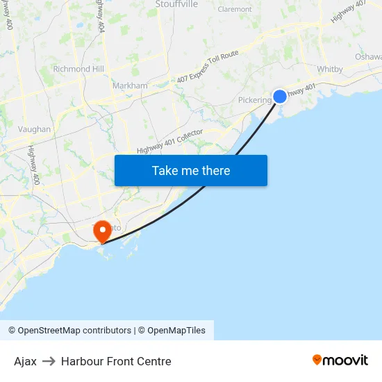 Ajax to Harbour Front Centre map