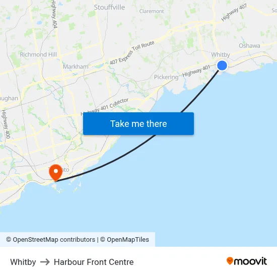 Whitby to Harbour Front Centre map