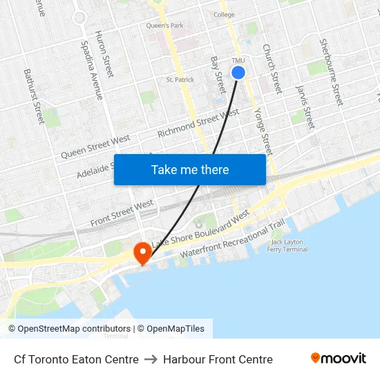 Cf Toronto Eaton Centre to Harbour Front Centre map