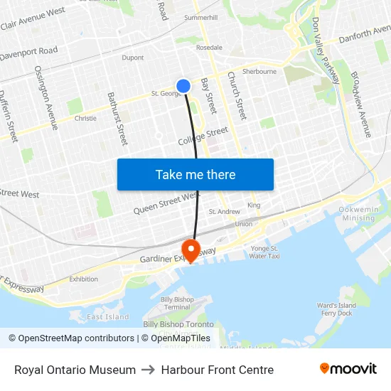 Royal Ontario Museum to Harbour Front Centre map