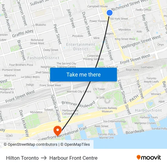 Hilton Toronto to Harbour Front Centre map
