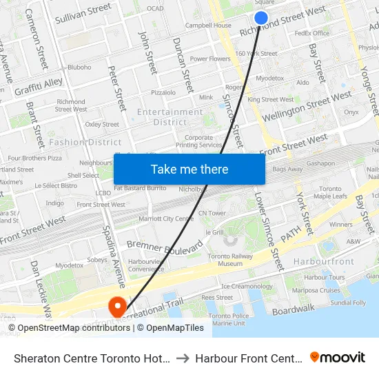 Sheraton Centre Toronto Hotel to Harbour Front Centre map