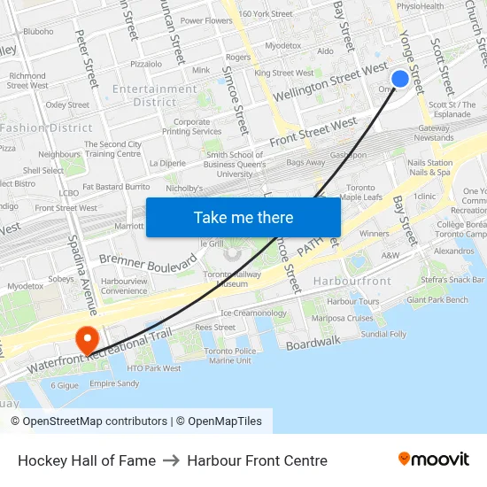 Hockey Hall of Fame to Harbour Front Centre map