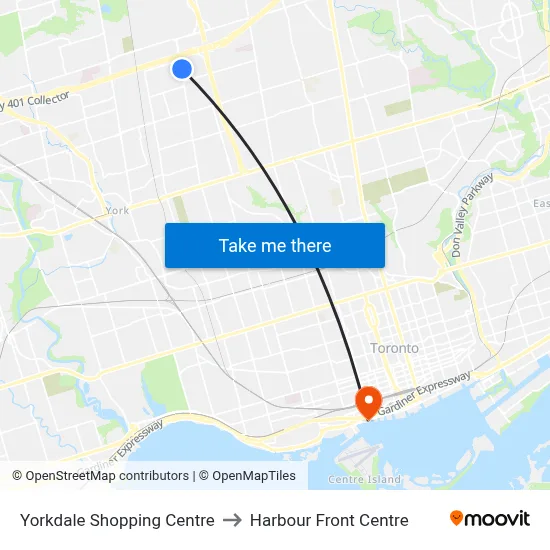 Yorkdale Shopping Centre to Harbour Front Centre map