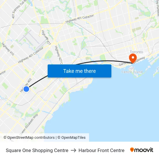Square One Shopping Centre to Harbour Front Centre map