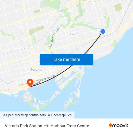 Victoria Park Station to Harbour Front Centre map
