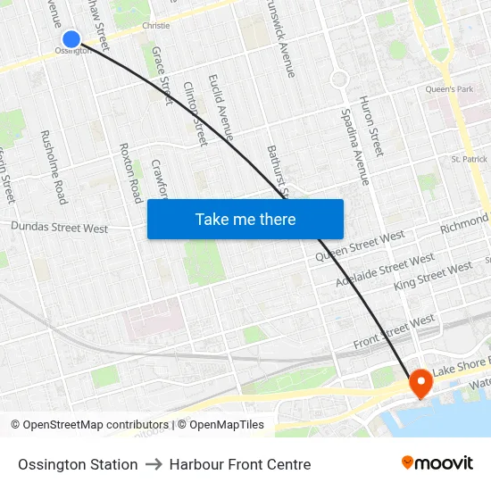 Ossington Station to Harbour Front Centre map