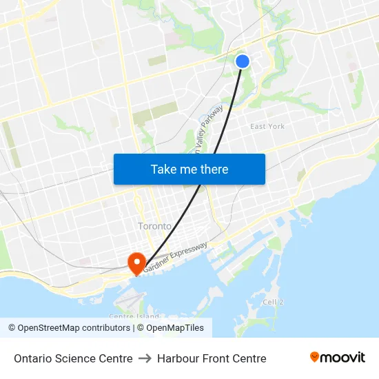 Ontario Science Centre to Harbour Front Centre map