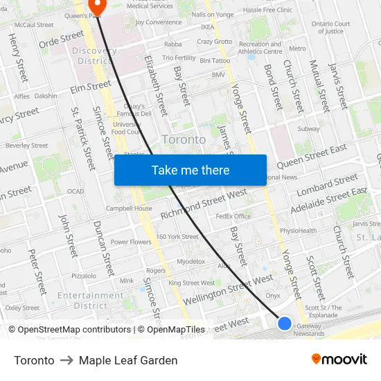 Toronto to Maple Leaf Garden map
