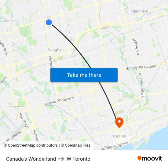 Canada’s Wonderland to W Toronto map