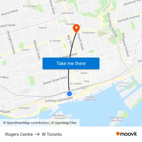 Rogers Centre to W Toronto map