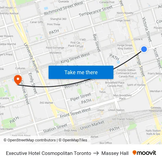 Executive Hotel Cosmopolitan Toronto to Massey Hall map