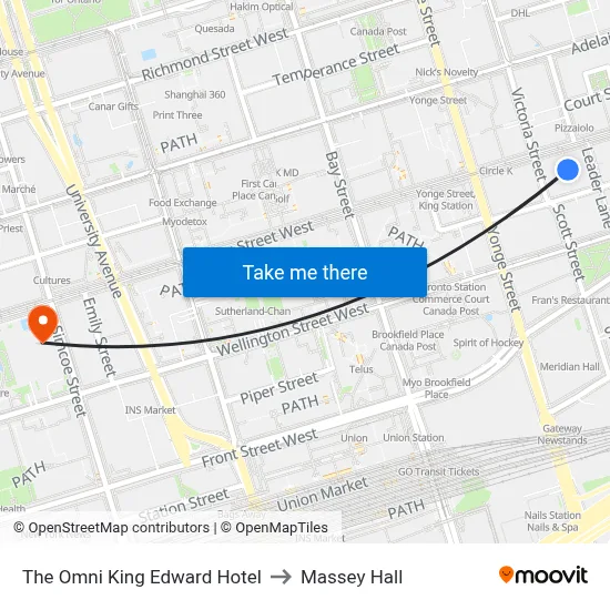The Omni King Edward Hotel to Massey Hall map