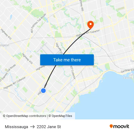 Mississauga to 2202 Jane St map