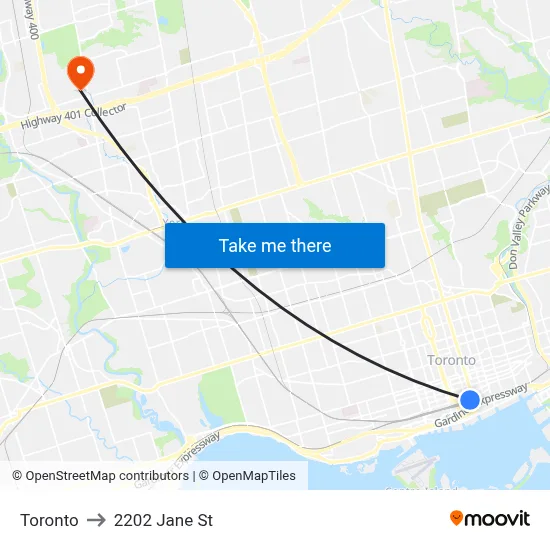 Toronto to 2202 Jane St map