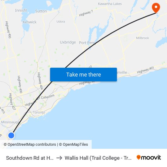 Southdown Rd at Hartland Dr to Wallis Hall (Trail College - Trent University) map