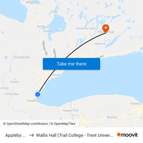 Appleby Go to Wallis Hall (Trail College - Trent University) map